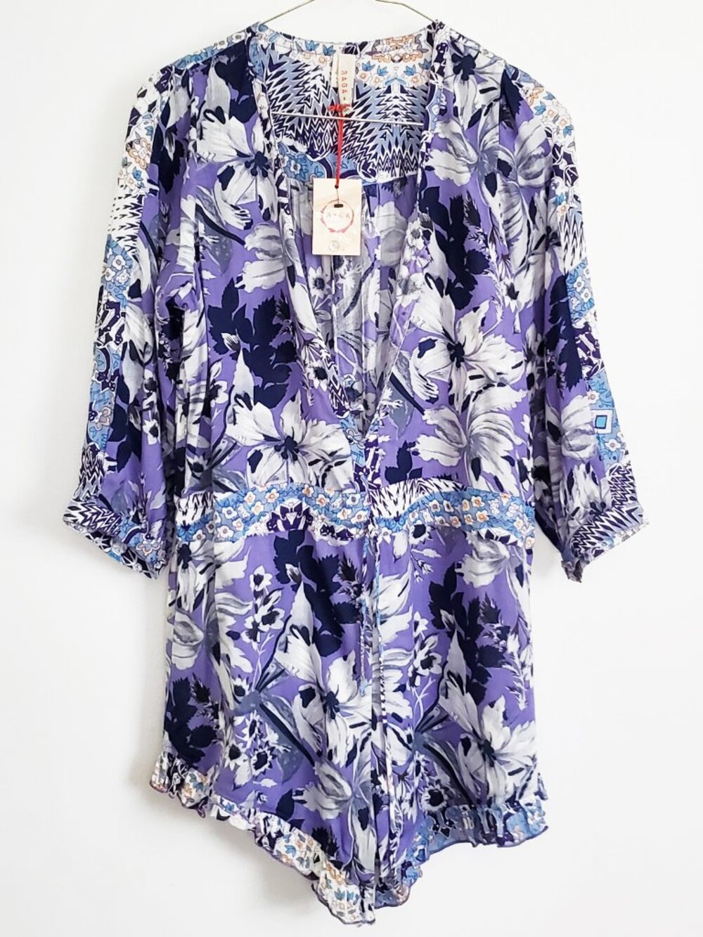 Raga Purple Jumper Romper Floral Print NWT SIze Small